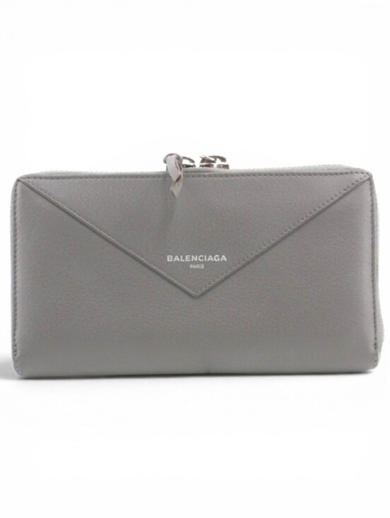 Balenciaga Handbags - Balenciaga Grey Envelope Zip Leather Long Wallet Full Set
